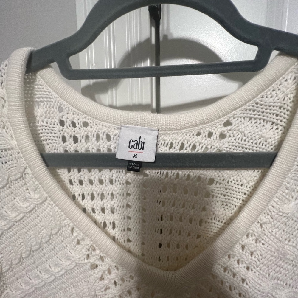CAbi Cream Fringe Fiesta Poncho Sweater Top EUC